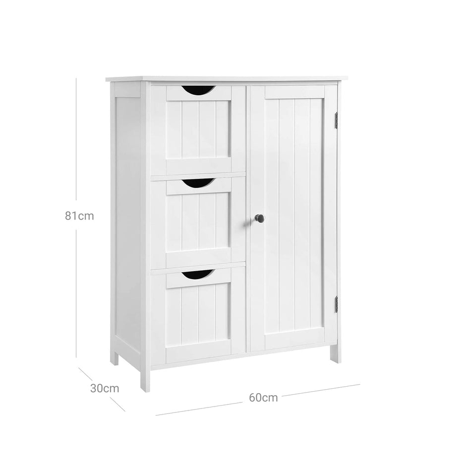 Floor Cabinet – Wood – White – 3 Large Drawers with Adjustable Shelf