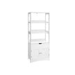 Open Shelves Cabinet – Engineered Wood – White – Free Standing with 3 Open Shelves, 1 Drawer, and 1 Cupboard