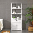 Open Shelves Cabinet – Engineered Wood – White – Free Standing with 3 Open Shelves, 1 Drawer, and 1 Cupboard
