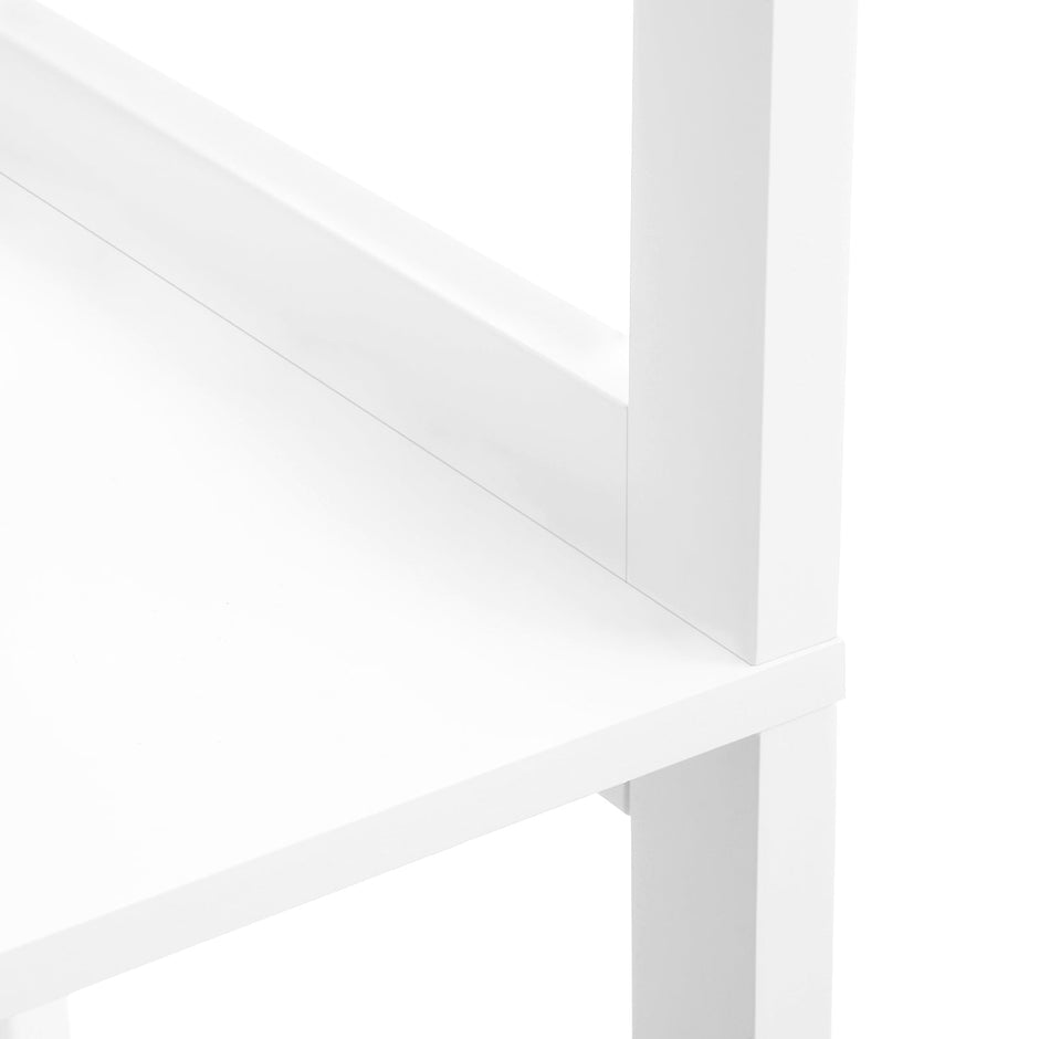 Open Shelves Cabinet – Engineered Wood – White – Free Standing with 3 Open Shelves, 1 Drawer, and 1 Cupboard
