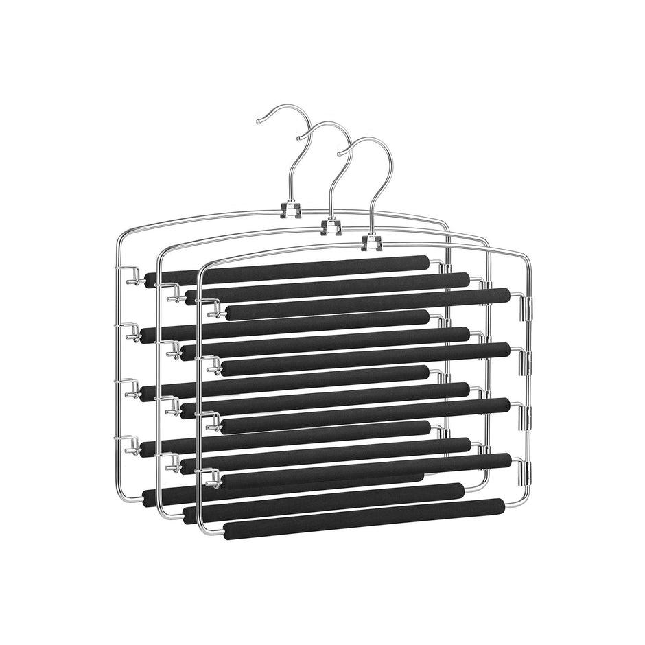Pants Hangers – Metal – Black – Space-Saving Set of 3 with Non-Slip Padding and Swing Bars for Versatile Storage