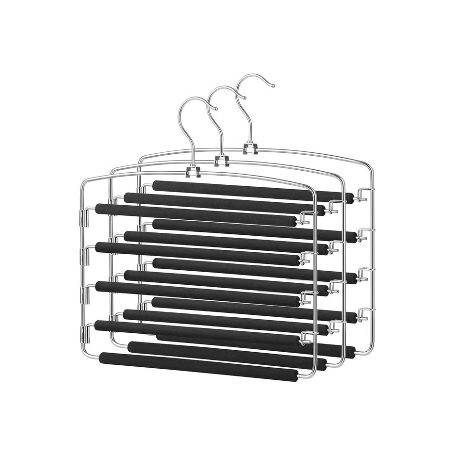 Pants Hangers – Metal – Black – Space-Saving Set of 3 with Non-Slip Padding and Swing Bars for Versatile Storage