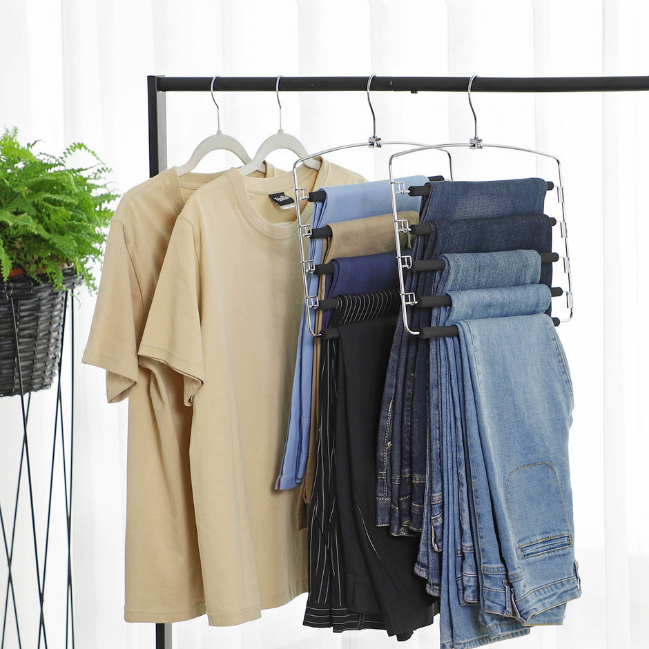 Pants Hangers – Metal – Black – Space-Saving Set of 3 with Non-Slip Padding and Swing Bars for Versatile Storage