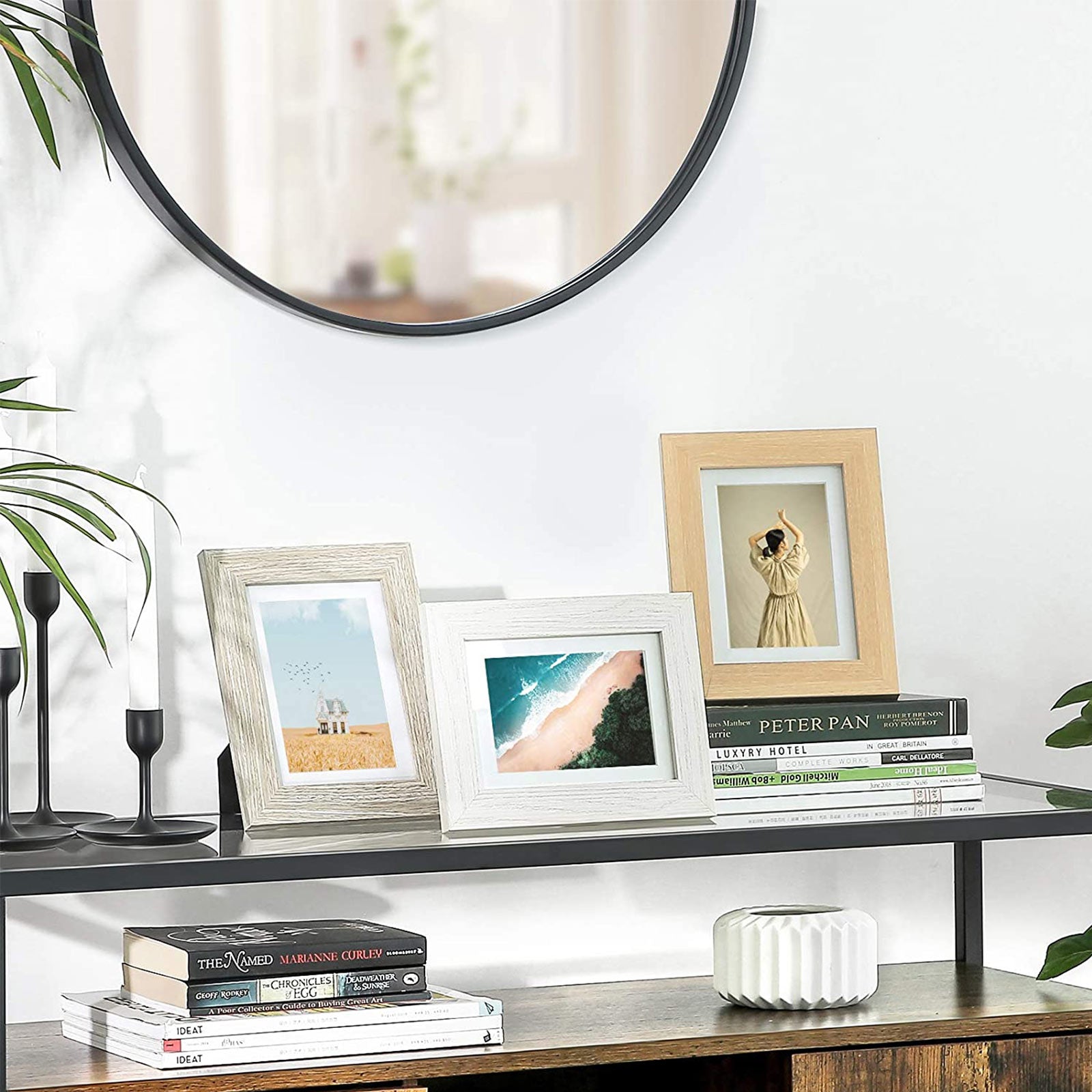 Picture Frame Set – Wood – White, Grey, Brown – Table and Wall Display for 4 x 6 and 5 x 7 Inch Photos