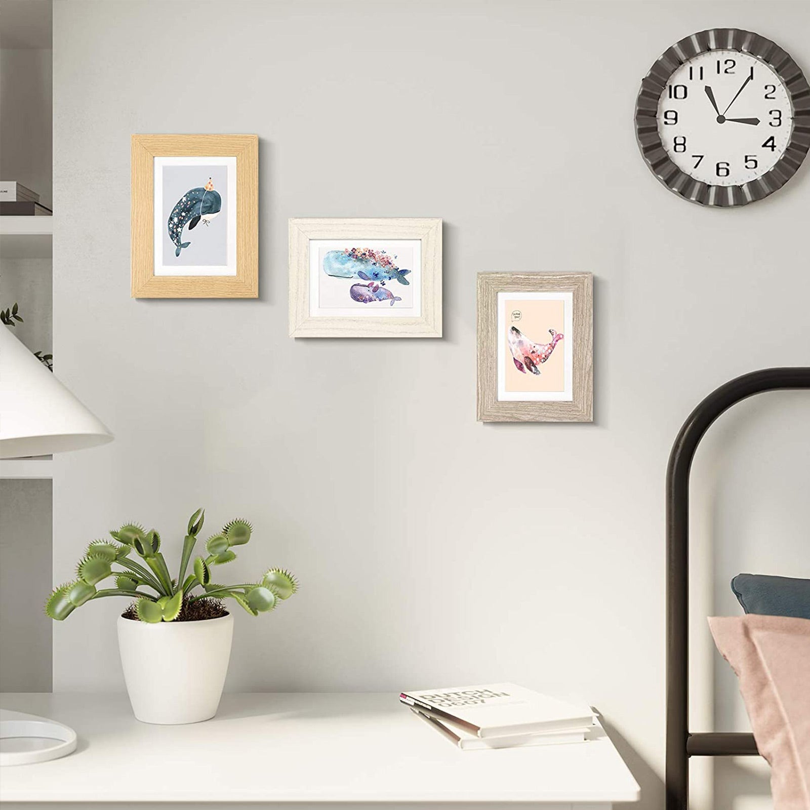 Picture Frame Set – Wood – White, Grey, Brown – Table and Wall Display for 4 x 6 and 5 x 7 Inch Photos