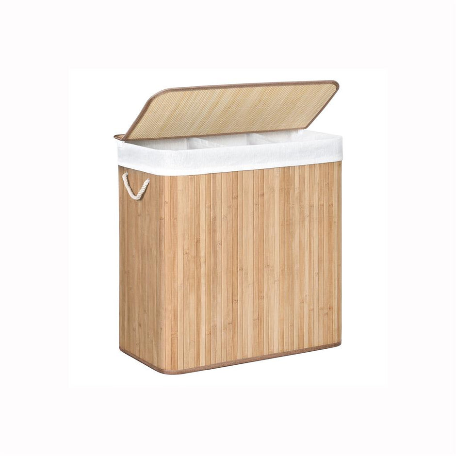 Laundry Hamper – Fabric – Natural – 3 Sections with Clip-on Lid and Handles, 150L Foldable