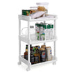 Rolling Trolley Storage Unit – Wood – White – 3 Shelves for Kitchen and Bathroom