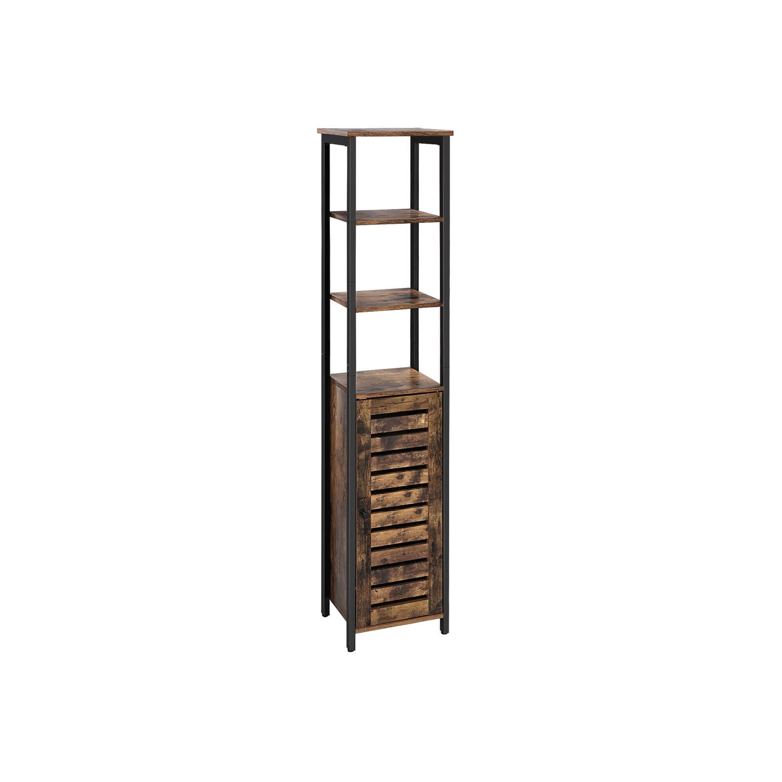 Storage Cabinet – Wood – Rustic Brown – Tall with 3 Shelves and Cupboard