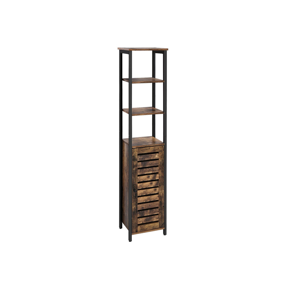 Storage Cabinet – Wood – Rustic Brown – Tall with 3 Shelves and Cupboard