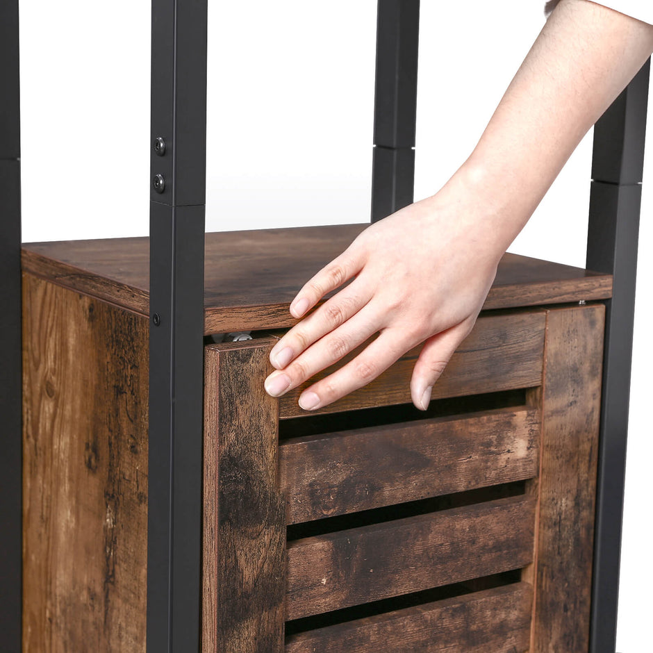 Storage Cabinet – Wood – Rustic Brown – Tall with 3 Shelves and Cupboard
