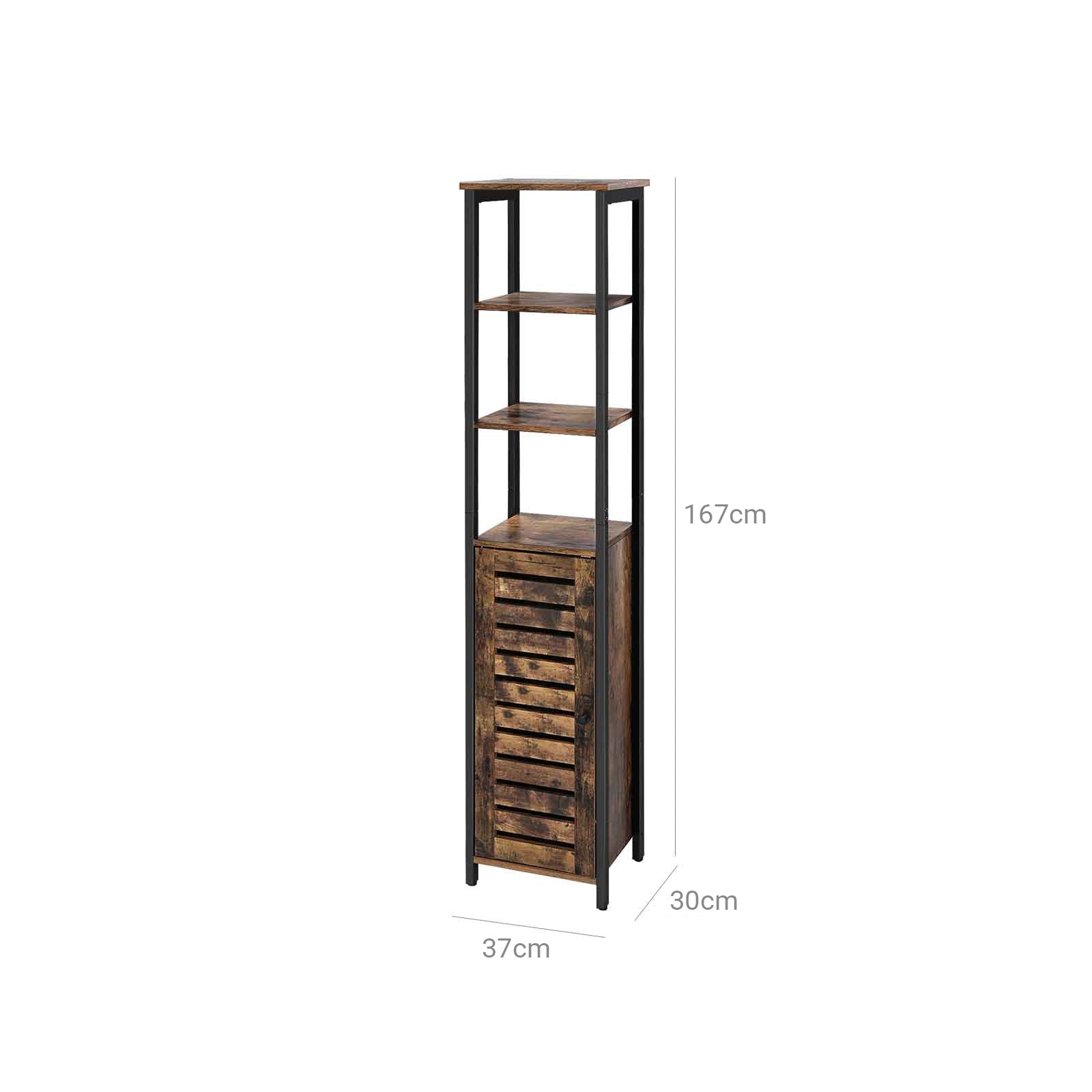 Storage Cabinet – Wood – Rustic Brown – Tall with 3 Shelves and Cupboard