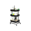 3-Tier Rolling Cart – Metal – Black – Height Adjustable Shelves, Utility with Brakes