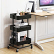 3-Tier Rolling Cart – Metal – Black – Height Adjustable Shelves, Utility with Brakes