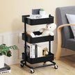 3-Tier Rolling Cart – Metal – Black – Height Adjustable Shelves, Utility with Brakes