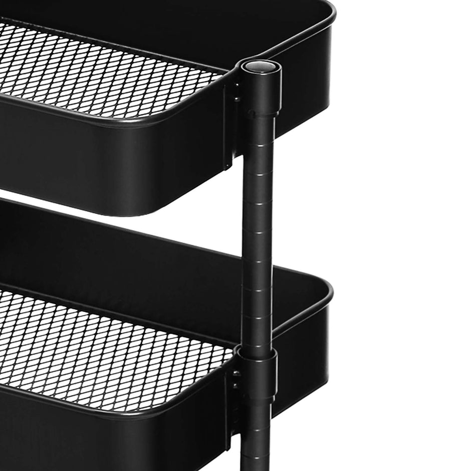 3-Tier Rolling Cart – Metal – Black – Height Adjustable Shelves, Utility with Brakes