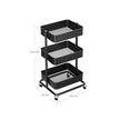 3-Tier Rolling Cart – Metal – Black – Height Adjustable Shelves, Utility with Brakes