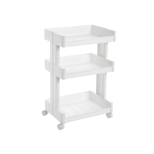 3-Tier Rolling Cart – Plastic – White – with Castors for Kitchen and Bathroom Organization