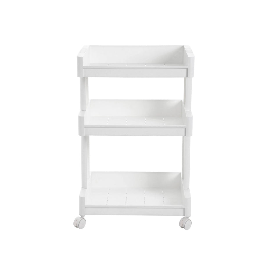 3-Tier Rolling Cart – Plastic – White – with Castors for Kitchen and Bathroom Organization