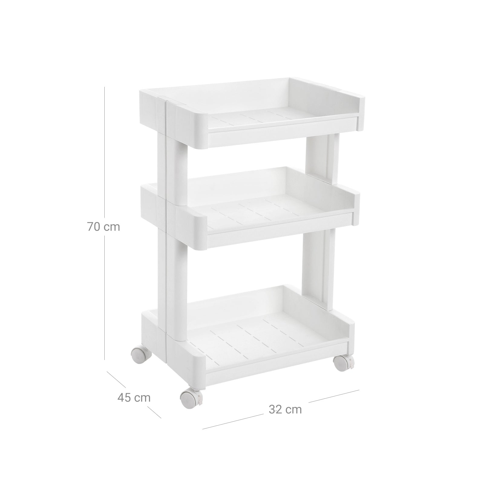 3-Tier Rolling Cart – Plastic – White – with Castors for Kitchen and Bathroom Organization