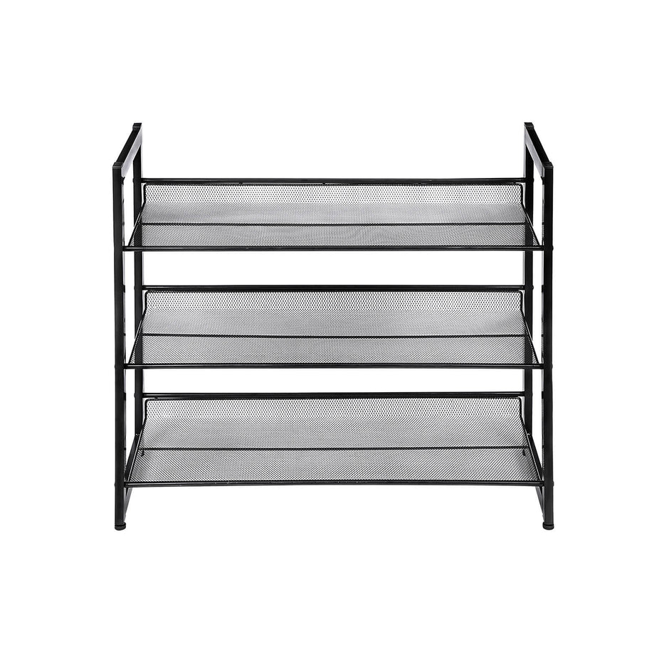 3 Tier Shoe Rack – Metal Mesh – Black – Stackable Design for 9 Pairs of Shoes