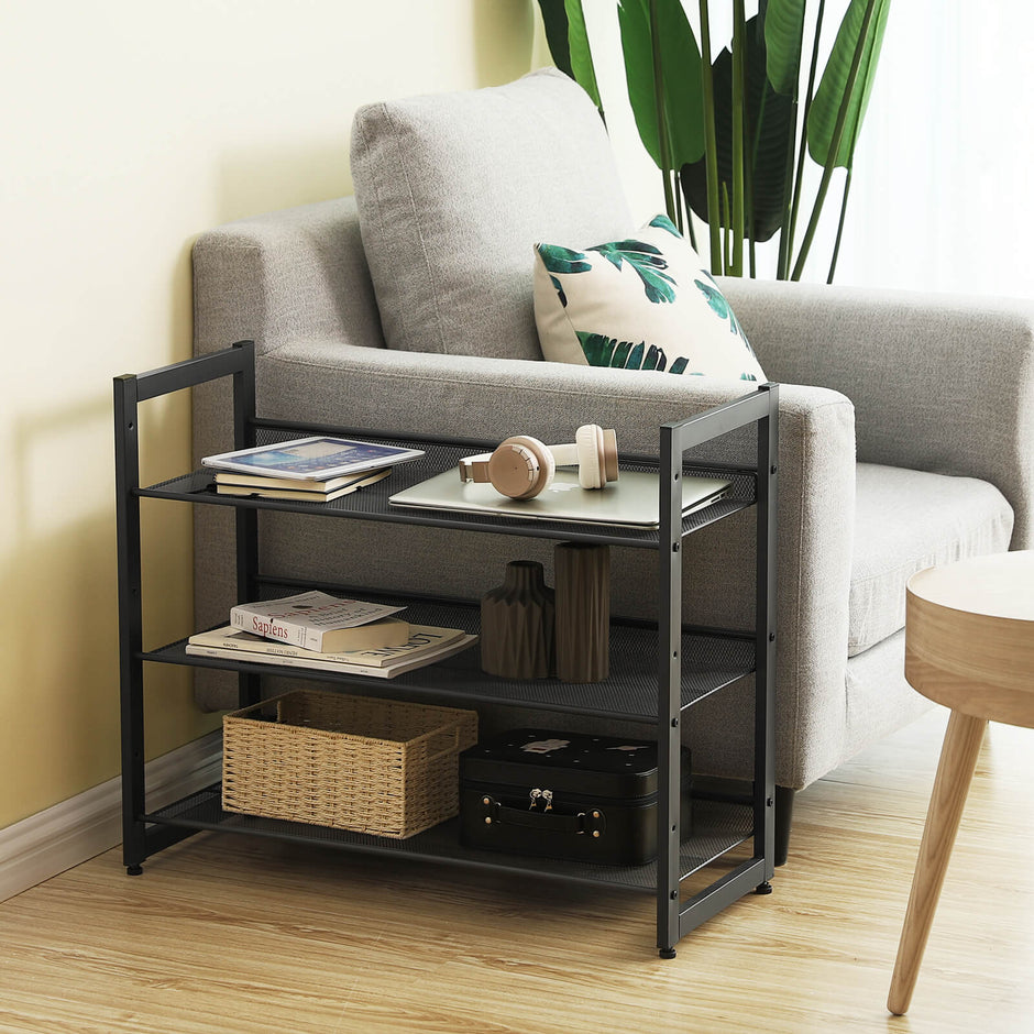 3 Tier Shoe Rack – Metal Mesh – Black – Stackable Design for 9 Pairs of Shoes