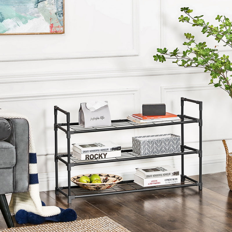 3-Tier Shoe Rack – Metal – Black – Holds Up to 15 Pairs of Shoes