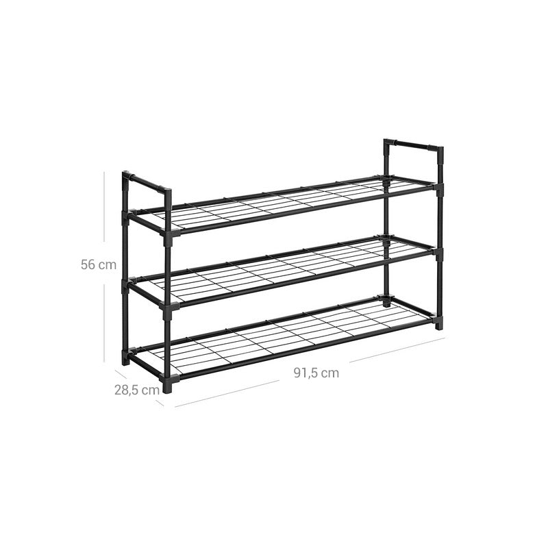 3-Tier Shoe Rack – Metal – Black – Holds Up to 15 Pairs of Shoes