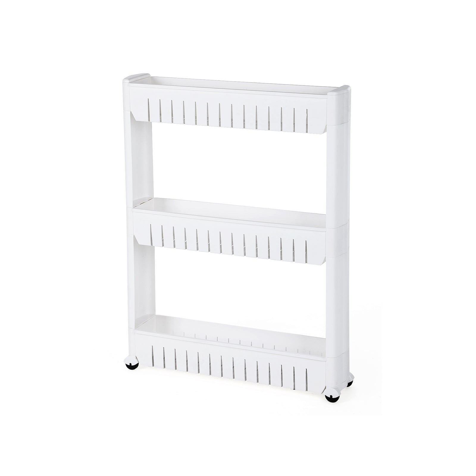 3-Tier Storage Tower – Metal – White – Mobile Design with Wheels