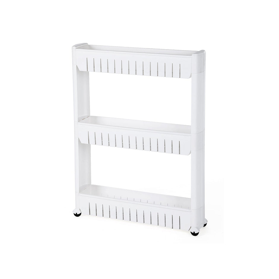 3-Tier Storage Tower – Metal – White – Mobile Design with Wheels