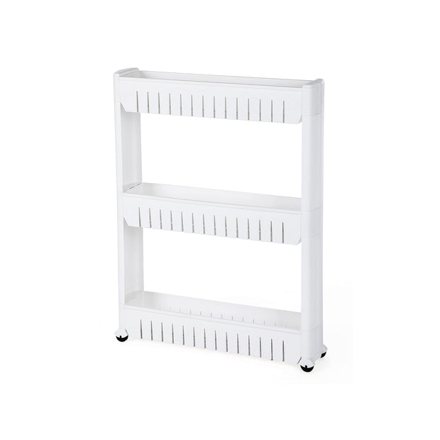 3-Tier Storage Tower – Metal – White – Mobile Design with Wheels