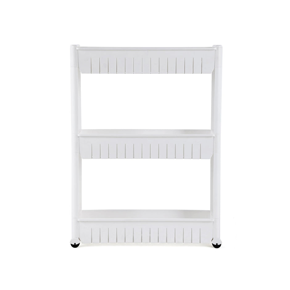 3-Tier Storage Tower – Metal – White – Mobile Design with Wheels
