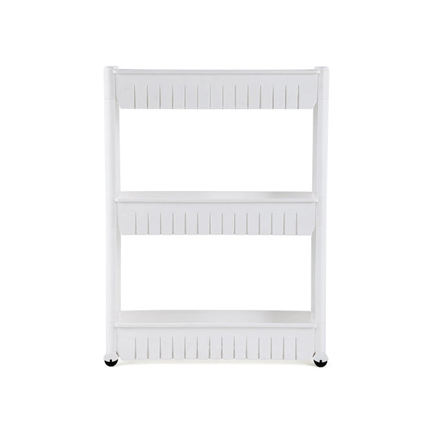 3-Tier Storage Tower – Metal – White – Mobile Design with Wheels