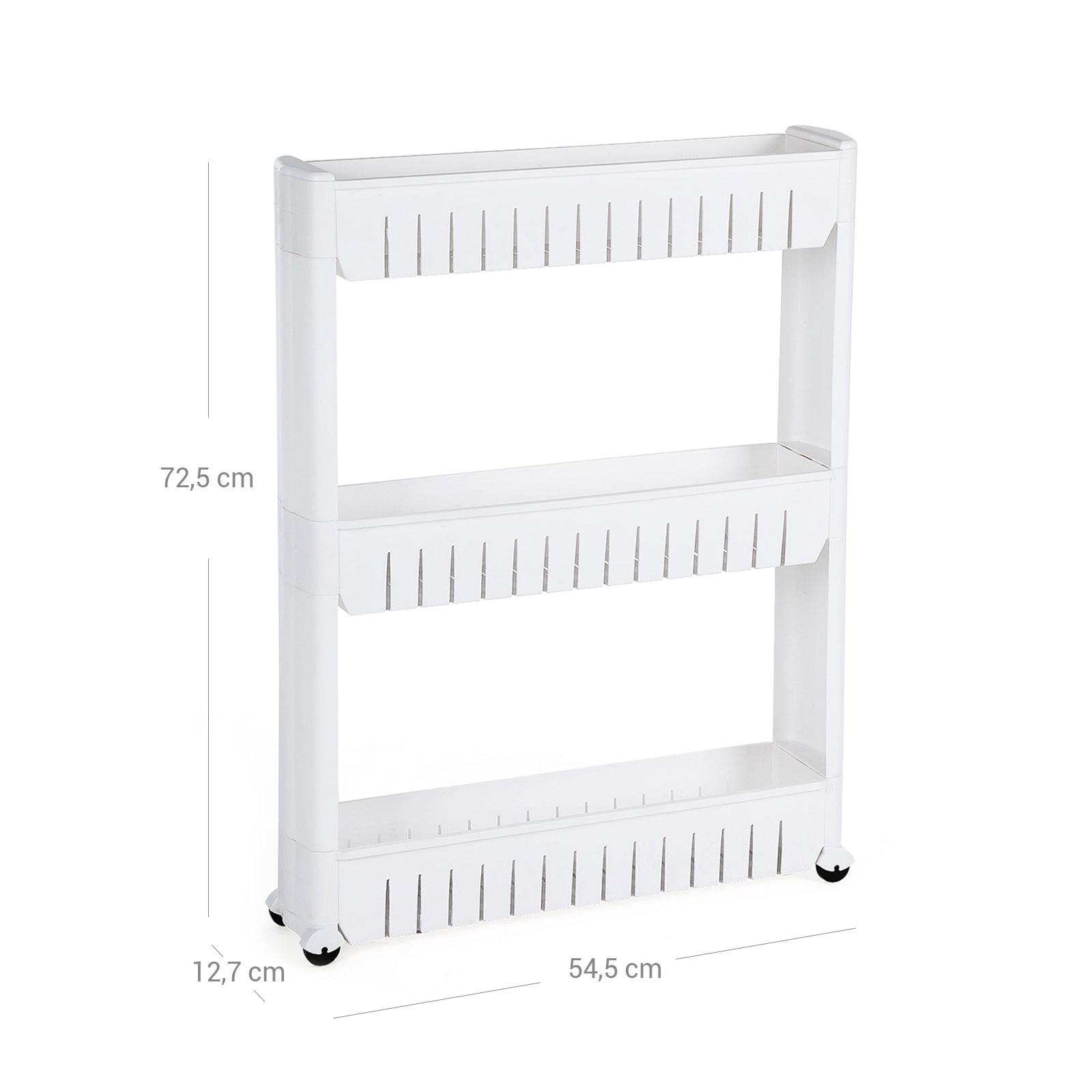 3-Tier Storage Tower – Metal – White – Mobile Design with Wheels