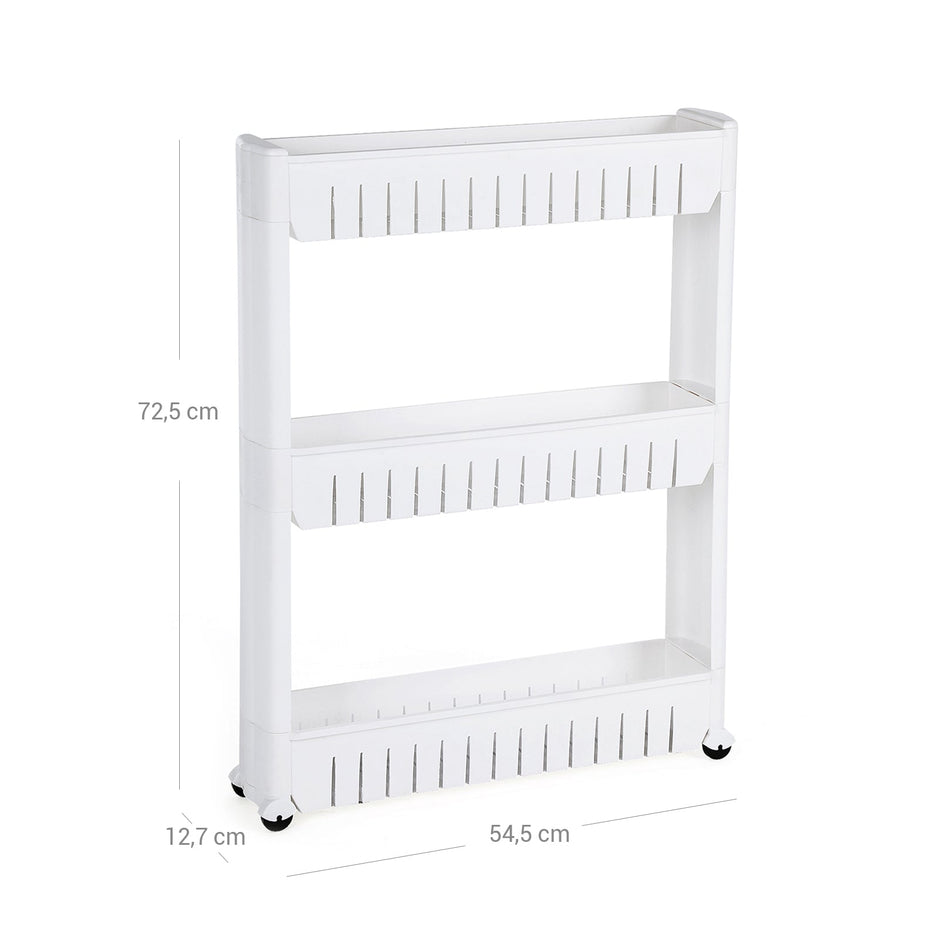 3-Tier Storage Tower – Metal – White – Mobile Design with Wheels