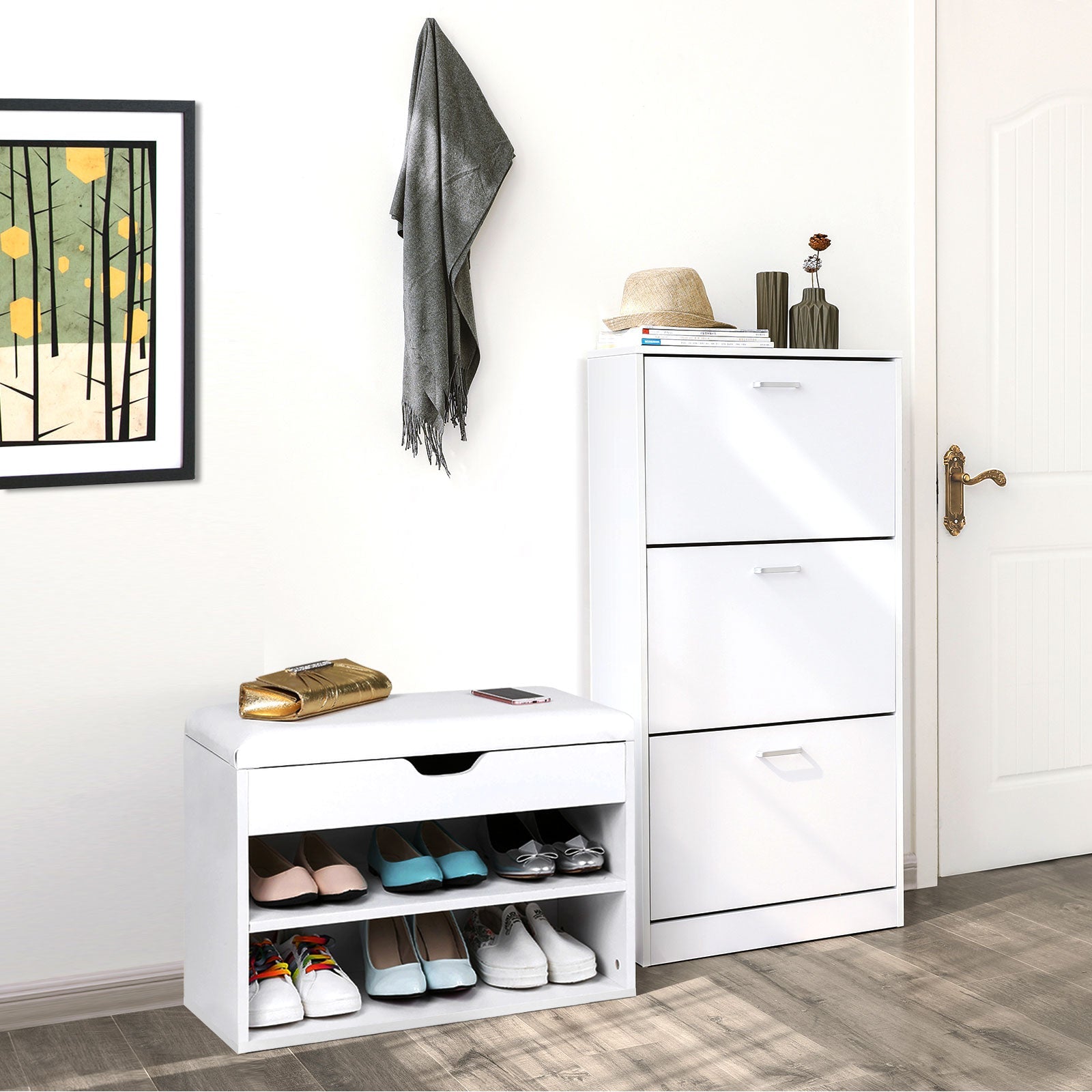 3-Tier Wooden Shoe Cabinet – Rustic Brown – Space-Saving Design with Flip Doors