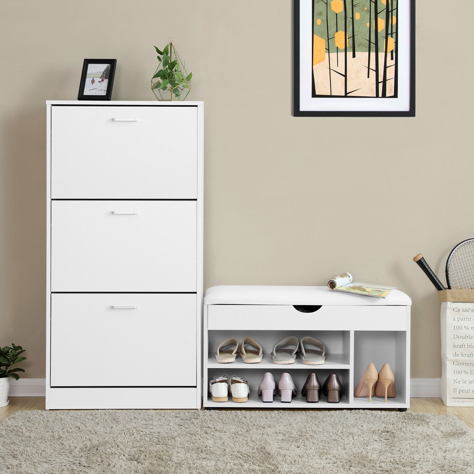 3-Tier Wooden Shoe Cabinet – Rustic Brown – Space-Saving Design with Flip Doors