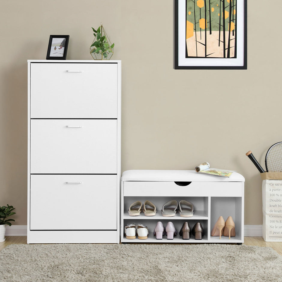 3-Tier Wooden Shoe Cabinet – Rustic Brown – Space-Saving Design with Flip Doors