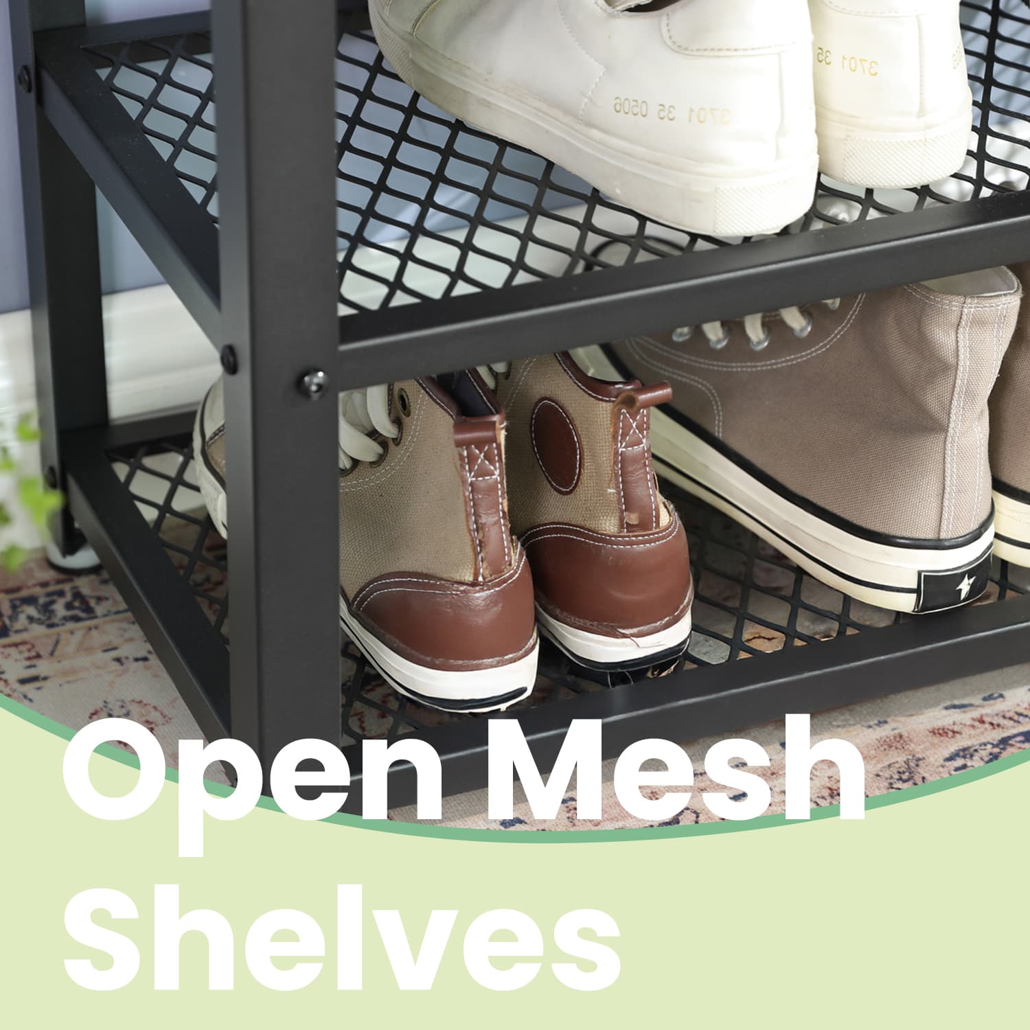 Shoe Bench – Steel – Rustic Brown and Black – 2 Shelves for Entryway Organization