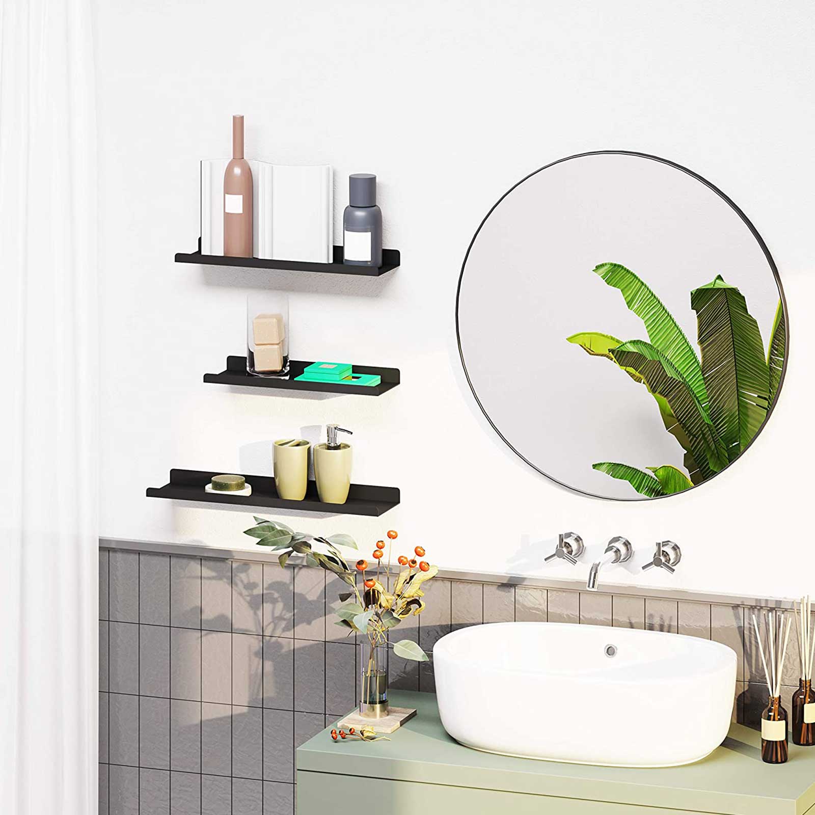 Floating Wall Shelves Set – Metal – Black – Industrial Style with Mounting Hardware