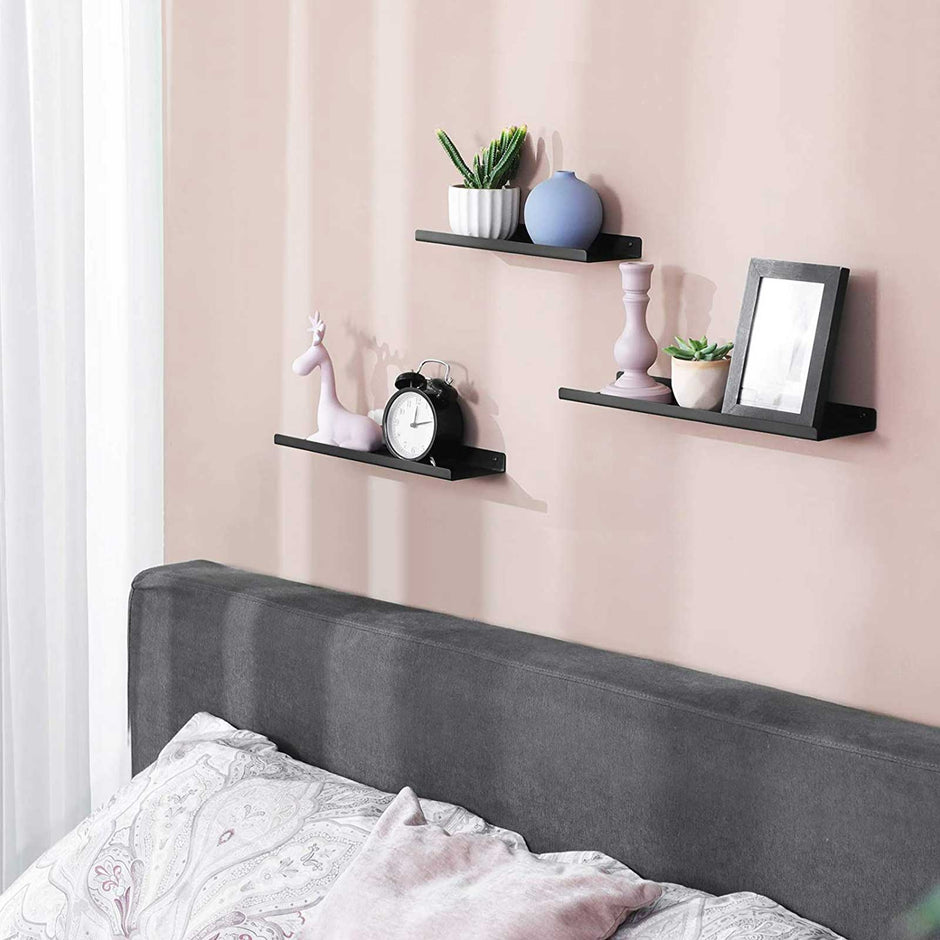 Floating Wall Shelves Set – Metal – Black – Industrial Style with Mounting Hardware