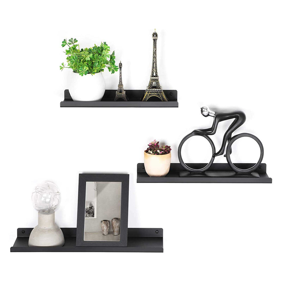 Floating Wall Shelves Set – Metal – Black – Industrial Style with Mounting Hardware