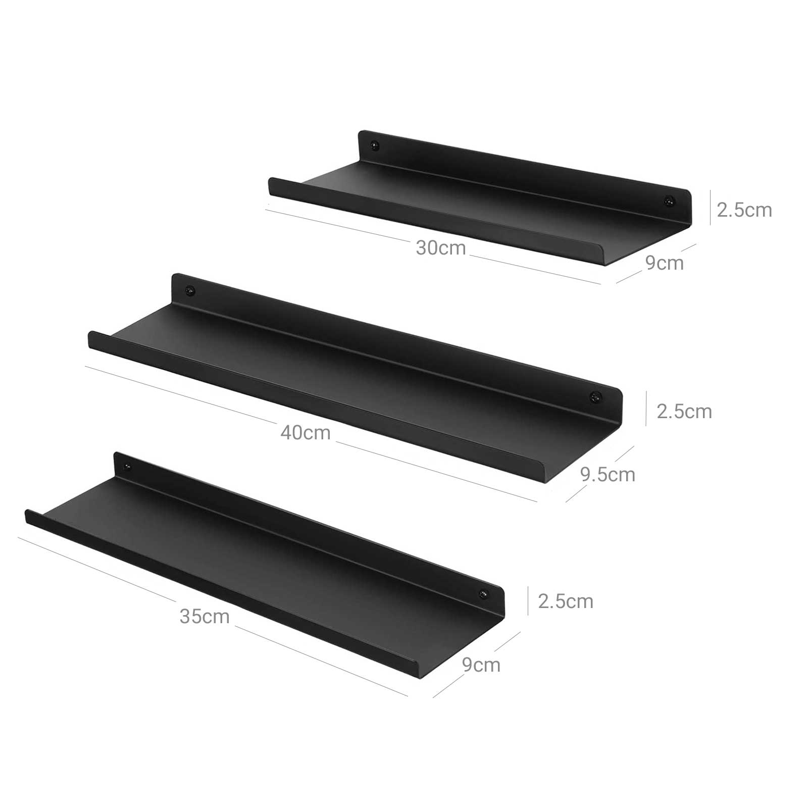 Floating Wall Shelves Set – Metal – Black – Industrial Style with Mounting Hardware