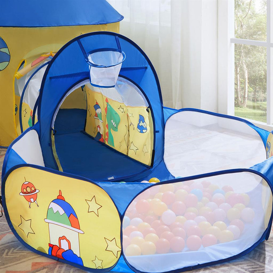 Kids Play Tent – Fabric – Pink – 3-in-1 with Tunnel and Ball Pit, Unicorn Princess Theme