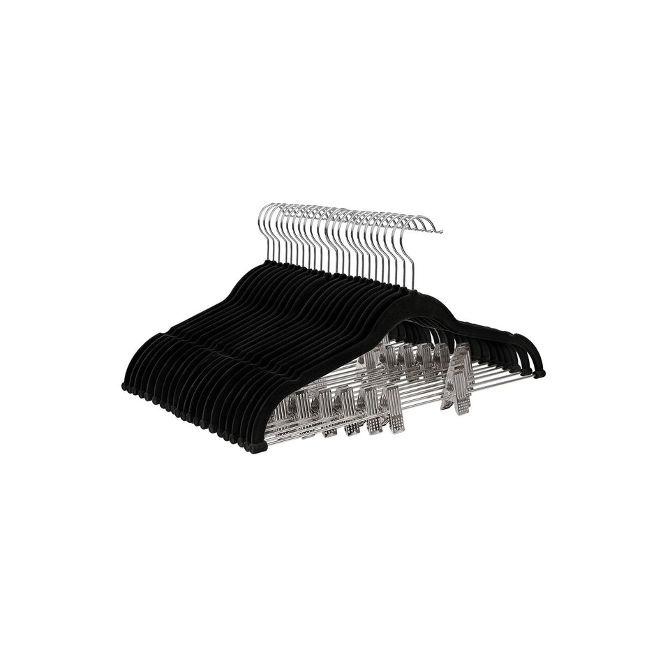 Pants Hangers – Velvet – Grey – 30 Pack with Clips and 360 Rotating Hook