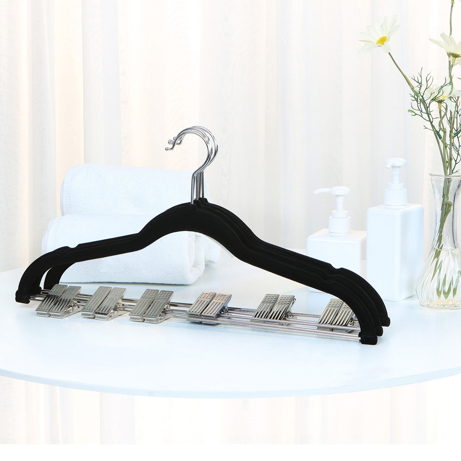 Pants Hangers – Velvet – Grey – 30 Pack with Clips and 360 Rotating Hook