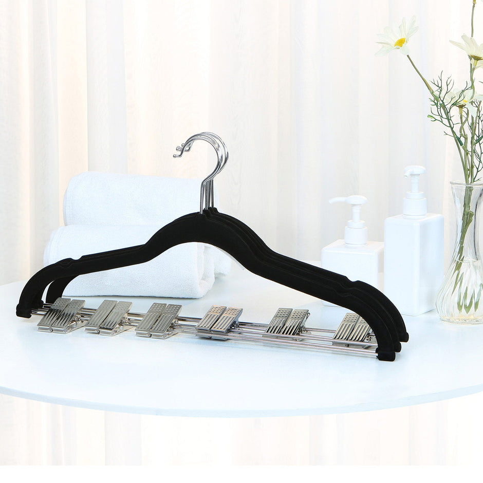Pants Hangers – Velvet – Grey – 30 Pack with Clips and 360 Rotating Hook