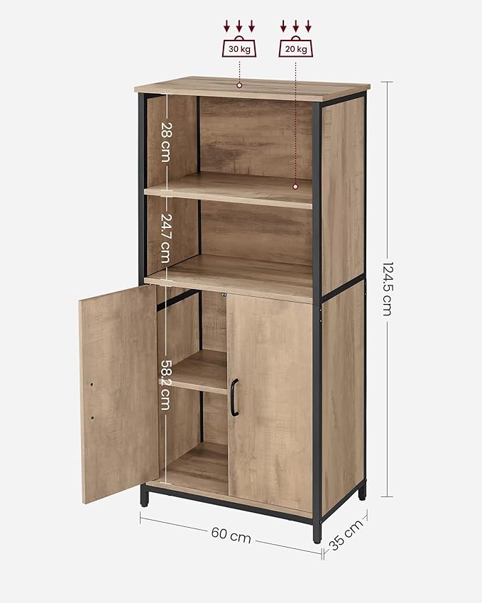 Freestanding Storage Cabinet – Engineered Wood – Rustic Brown and Black – Multifunctional with Adjustable Shelf