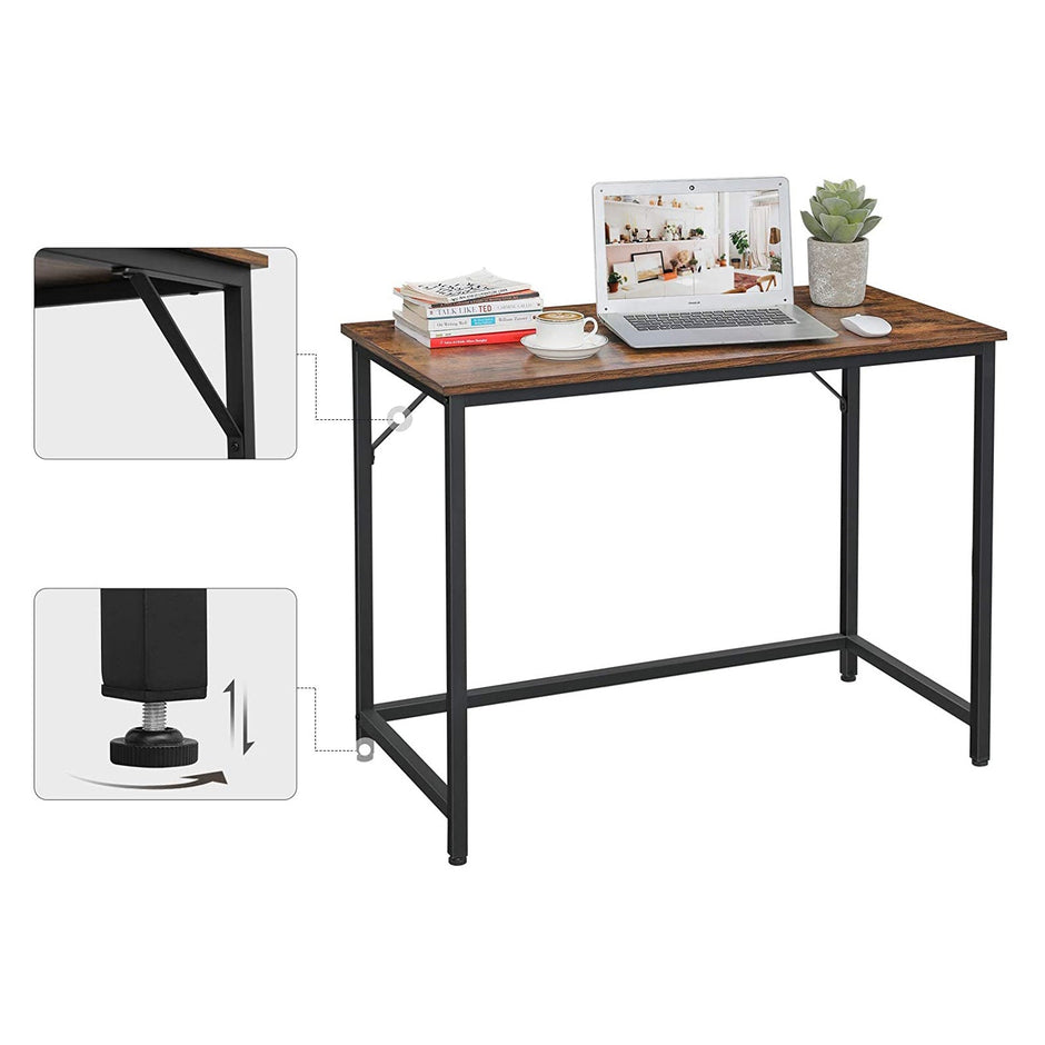 Computer Desk – Metal – Rustic Brown – Industrial Design, Simple Assembly