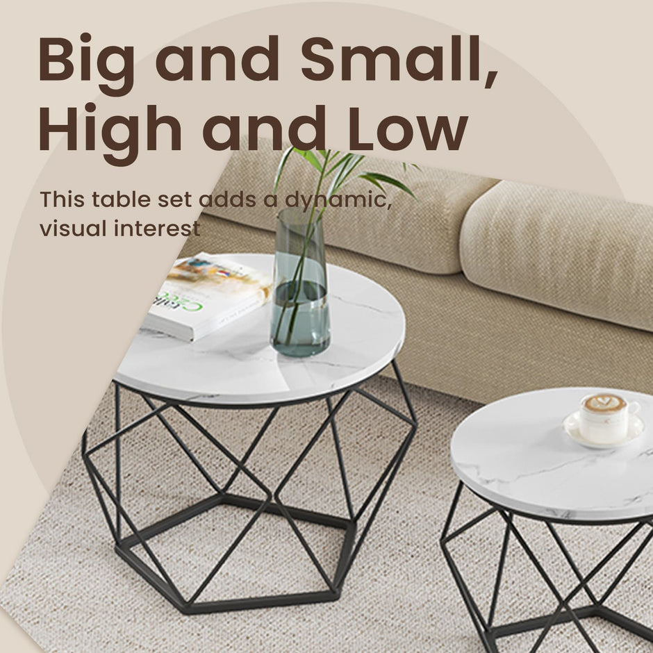 Round Coffee Tables Set – Steel – Modern – Removable Tabletop