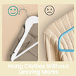 Coat Hangers – Wood – White and Silver – Set of 20 with Shoulder Notches and Anti-Slip Trousers Bar